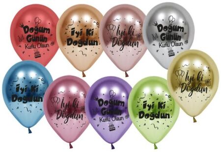 BALON KROM PARLAK İYİKİ DOĞDUN 10 İNC KARIŞIK PK50