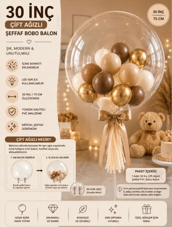 BALON ŞEFFAF (BOBO) ÇİFT AĞIZLI 30 İNC PK:1