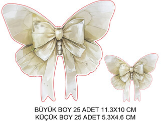 DEKORATİF SÜS İKİ BOY KELEBEK KREM SET:25 ADET - Thumbnail