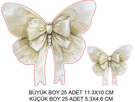 DEKORATİF SÜS İKİ BOY KELEBEK KREM SET:25 ADET