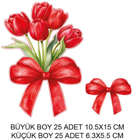 DEKORATİF SÜS İKİ BOY LALE FİYONK KIRMIZI SET:25AD
