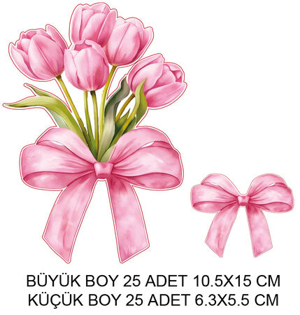DEKORATİF SÜS İKİ BOY LALE FİYONK PEMBE SET:25ADET