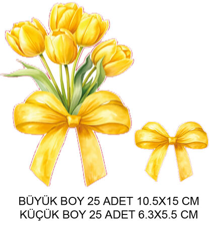 DEKORATİF SÜS İKİ BOY LALE FİYONK SARI SET:25 ADET