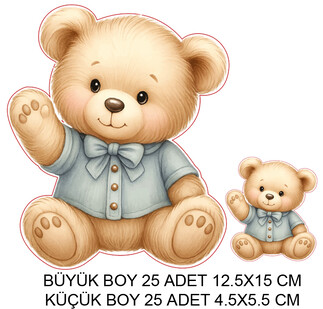 DEKORATİF SÜS İKİ BOY RETRO AYICIK SET:25 ADET - Thumbnail