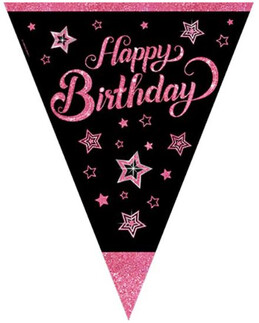 ACARSÜS, ACAR SÜS, Acar Süs - FLAMA ÜÇGEN BAYRAK PINK STARS HAPPY BIRTHDAY PK:1