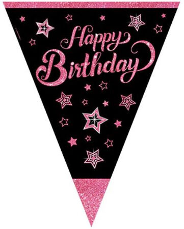 FLAMA ÜÇGEN BAYRAK PINK STARS HAPPY BIRTHDAY PK:1