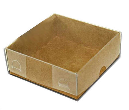 KUTU NATUREL KRAFT KAĞIT ve ASETAT 8x8x3 CM PK:50