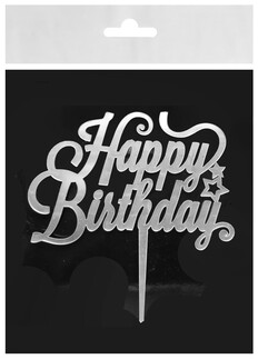 ACARSÜS, ACAR SÜS, Acar Süs - PASTA SÜSÜ PLEKSİ HAPPY BIRHDAY GÜMÜŞ PK:10 KL:100