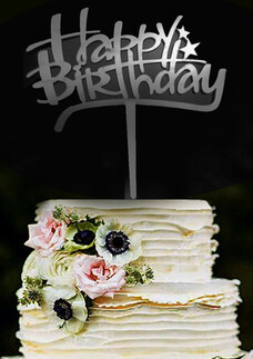 PASTA SÜSÜ PLEKSİ HAPPY BIRHDAY GÜMÜŞ PK:10 KL:100 - Thumbnail