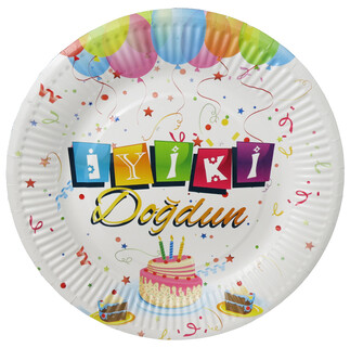 ACARSÜS, ACAR SÜS, Acar Süs - TABAK KARTON İYİKİ DOĞDUN BALONLU BEYAZ 23 CM PK:8