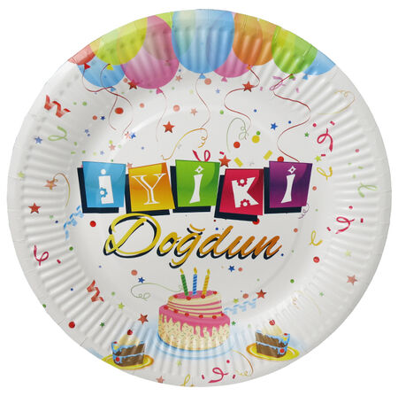 TABAK KARTON İYİKİ DOĞDUN BALONLU BEYAZ 23 CM PK:8