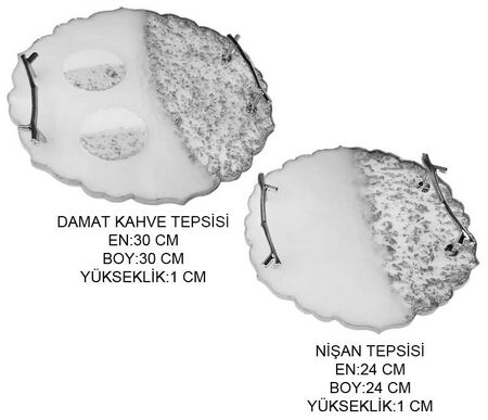 TEPSİ EPOKSİ DAMAT KAHVE SETİ GÜMÜŞ PK:2